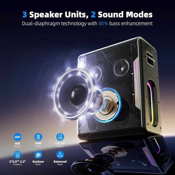 Karaoke Machine w/ 2 Wireless Microphones Portable Bluetooth Speaker Autotune - Picture 6 of 7